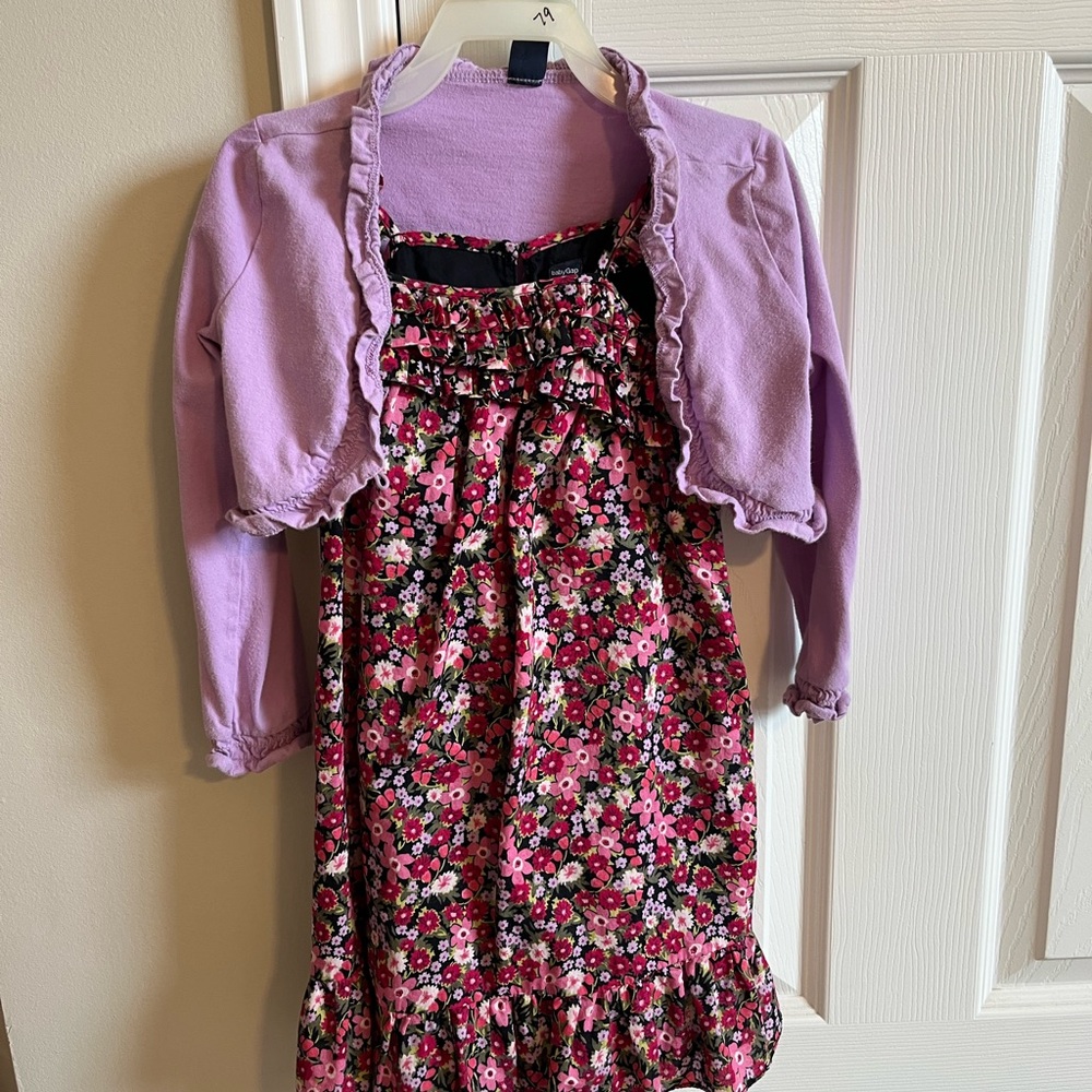 Baby Gap Floral Dress with Lavender  Cotton Cardigan